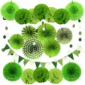 20-piece green paper fan flower pom pom bunting garland set for party and wedding decoration. - Green 20-Piece Set