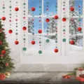 Christmas hanging garland with red balls and green stars for holiday party and room decor. - Round Star Garland Red and Green / 4 Meters