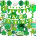 Set di decorazioni per feste di compleanno verdi con sfere a nido d'ape festoni e spirali - Set compleanno irlandese