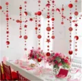Red star and circle hanging garlands for room ceiling decor, romantic party and bedroom aesthetics. - Circle and Star Garland Red / 4 Meters
