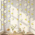 Daisy paper garland hanging decoration for party backdrop, cute floral bunting banner details. - 4 Meters / White Daisy Garland