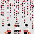 Ghiera rotonda di carta colorata sfondo per decorazione festa di compleanno e laurea - 4 Metri / Ghirlanda di Cerchi Specchio Rosso e Nero
