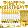 Set di decorazioni per feste di compleanno dorate con palloncini a lettera e tenda. - Oro