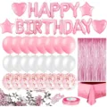 Vista dettagliata del set di decorazioni per feste di compleanno in oro rosa con palloncini. - Rosa