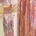 Pink laser foil fringe curtain, holographic dot door curtain for wedding party backdrop. - Laser Rose Gold