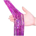 Purple laser tinsel fringe curtain for party background, wedding decoration and shiny design. - Laser Rose Red