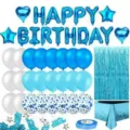 Set decorazione festa di compleanno blu con palloncini foil, palloncini e tenda frangia. - Azzurro