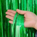 Green foil fringe curtain variant, shiny tinsel backdrop for parties, weddings and doors. - Laser Green