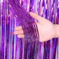 Purple Tinsel Foil Fringe Curtain Metallic Laser Rain Silk Door Curtain for Party Decor - Laser Purple