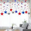 Decorazioni a spirale sospese in PVC per il Giorno dell'Indipendenza stelle rosso blu bianco - Rosso Blu Argento Stella Spirale Confezione da 6
