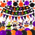 Decorazioni per festa di Halloween set compleanno striscione nero arancione viola - Set di Palloncini di Halloween