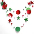 Christmas round paper garland red green glitter stars hanging party decoration items - Red Green Round Star Garland