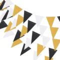 Ghirlanda di bandierine triangolari nere bianche e oro glitter per feste di laurea decoro - Oro luccicante, bianco e nero