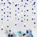 Blue silver paper circle garland party backdrop hanging decorations for birthday and graduation. - 4 Meters / Glitter Silver & Blue Large and Small Circle Garland