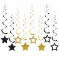 Oro e nero con stella sospesa spirali decorazioni di festa set per la festa di compleanno - Set di Ornamenti Sospesi a Spirale con Stelle Glitterate / Oro + Nero