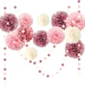 15pz carta pon pon fiori ghirlanda set rosa bianco matrimonio festa appeso decoro - Set di Fiori di Carta Rosa Loto