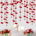 4M Ghirlanda di Carta a Cuore Glitter Rosso Catena Sospesa per Matrimonio Festa di Compleanno - 4 Metri / Specchio + Glitter Rosso Doppio Cuore