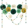 Set di pon pon di carta e ghirlanda per decorazione festa di compleanno matrimonio. - Set di Fiori di Carta Verde Menta