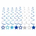 Vortici Sospesi con Stelle Glitter 8 Pezzi Decorazioni Soffitto Festa di Compleanno Blu - Set di Ornamenti Sospesi a Spirale con Stelle Glitterate / Celeste e Blu Reale e Argento