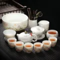 Service à thé Kung Fu en porcelaine blanche tasse théière céramique bureau maison - Paysage + Théière + Six Messieurs + Lave-Thé + Tasse Maître