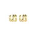 Detailed close-up of gold-plated geometric wavy stud earrings, elegant and modern jewelry. - Stud Earrings / Gold