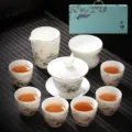 Ensemble de service à thé Kung Fu en porcelaine chinoise boîte cadeau tasse blanche - Porcelaine de Jade Paysage + Coffret Cadeau