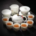 Ensemble a the Kung Fu chinois en porcelaine blanche avec tasses pour bureau maison - Porcelaine de Jade Paysage + Théière