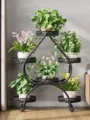Multi-tier metal plant stand, indoor floor-standing flower pot shelf for living room balcony. - Thickened 6 Pots with Wheels / Black