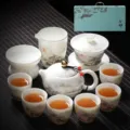 Service a thé en céramique Kung Fu avec théière tasses et coffret cadeau pour bureau - Porcelaine de Jade Paysage + Théière + Coffret Cadeau