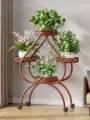 Metal rolling plant stand multi-tier flower pot holder for indoor living room balcony decor - Thickened 4 Pots with Wheels / Copper