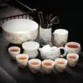 Service a the Kung Fu en ceramique porcelaine blanche avec peinture de paysage pour bureau - Style Théière Paysage + Six Messieurs + Lave-Thé + Tasse Maître