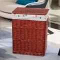 Rieten wasmand met deksel en stoffen voering, grote geweven opbergmand voor kleding. - Groot 45*35*51cm / Roodbruin met Eiffeltoren Patroon