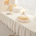 Ensemble de coussin de fenêtre matelassé avec volants en dentelle, déco chaleureuse crème et jaune. - 60+40cm Jupe x 150cm / Blanc Beige