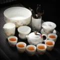 Set de thé Kung Fu Chinois Céramique Porcelaine Blanc Jade Théière Tasses Bureau Maison - Paysage + Théière + Six Messieurs + Lave-Thé