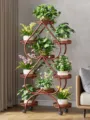 Multi-tier metal plant stand, bronze flower rack with wheels for living room balcony. - Thickened 9 Pots with Wheels / Copper