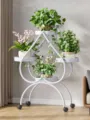 Modern white metal plant stand with wheels, multi-tier rolling flower pot holder for living room balcony - Thickened 4 Pots with Wheels / Upgraded White