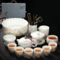 Ensemble de thé Kung Fu en céramique de jade blanc tasse théière style chinois élégant variante - Ensemble Complet Boîte Cadeau Luxe