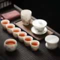 Ensemble à thé kung fu en porcelaine blanche céramique gaiwan tasse de bureau accessoires - Porcelaine de Jade Paysage + Tasse Maître