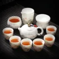 Service à thé kung-fu en céramique de jade blanc avec théière et tasses pour bureau. - Style Théière Paysage + Tasse Maître