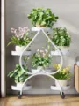 Modern white metal plant stand multi-tier floor flower pot holder for indoor home decor. - Thickened 6 Pots with Wheels / Upgraded White