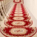 European Style Red Floral Stair Treads Non-Slip Stair Carpet Mats for Wooden Stairs Home Decor - 24x65cm / Burgundy