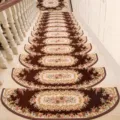 European style non slip stair tread carpet half round floral patterned home stair mat protector - 24x65cm / Coffee