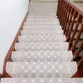 European style anti-slip stair treads carpet geometric pattern stair mat for home wooden stairs - 24x65cm / Off-White