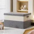 Caja de almacenamiento de tela gris oscuro, organizador plegable grande para ropa y mantas. - Pequeño (32x24x18cm) / Bloque de Color Gris y Blanco Mejorado
