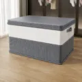 Opvouwbare stoffen opbergdoos met deksel, grote kleding- en dekenorganizer voor in de kast. - Grijs Wit Kleurenblok