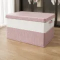 Lichtroze Witte Stoffen Opbergdoos Grote Opvouwbare Kleding Organizer Container - Roze Wit Kleurenblok