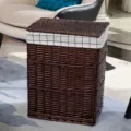 Cesta de mimbre grande para ropa sucia con tapa y forro de tela a cuadros para el hogar - Mediano 37*27*45cm / Café con Tela de Cuadros Grandes