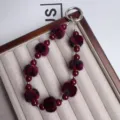 Vintage maroon fur ball phone chain and beaded bracelet charm for women bags and keys. - Pom-Pom Style