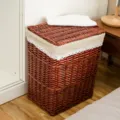 Cesta de ropa de mimbre con tapa y forro de tela para la organización del hogar. - Mediano 37*27*45cm / Marrón Lino Copo de Nieve con Tapa