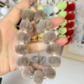 Cute plush pom pom pearl phone charm keychain strap, fluffy bag pendant accessory for women. - Coffee